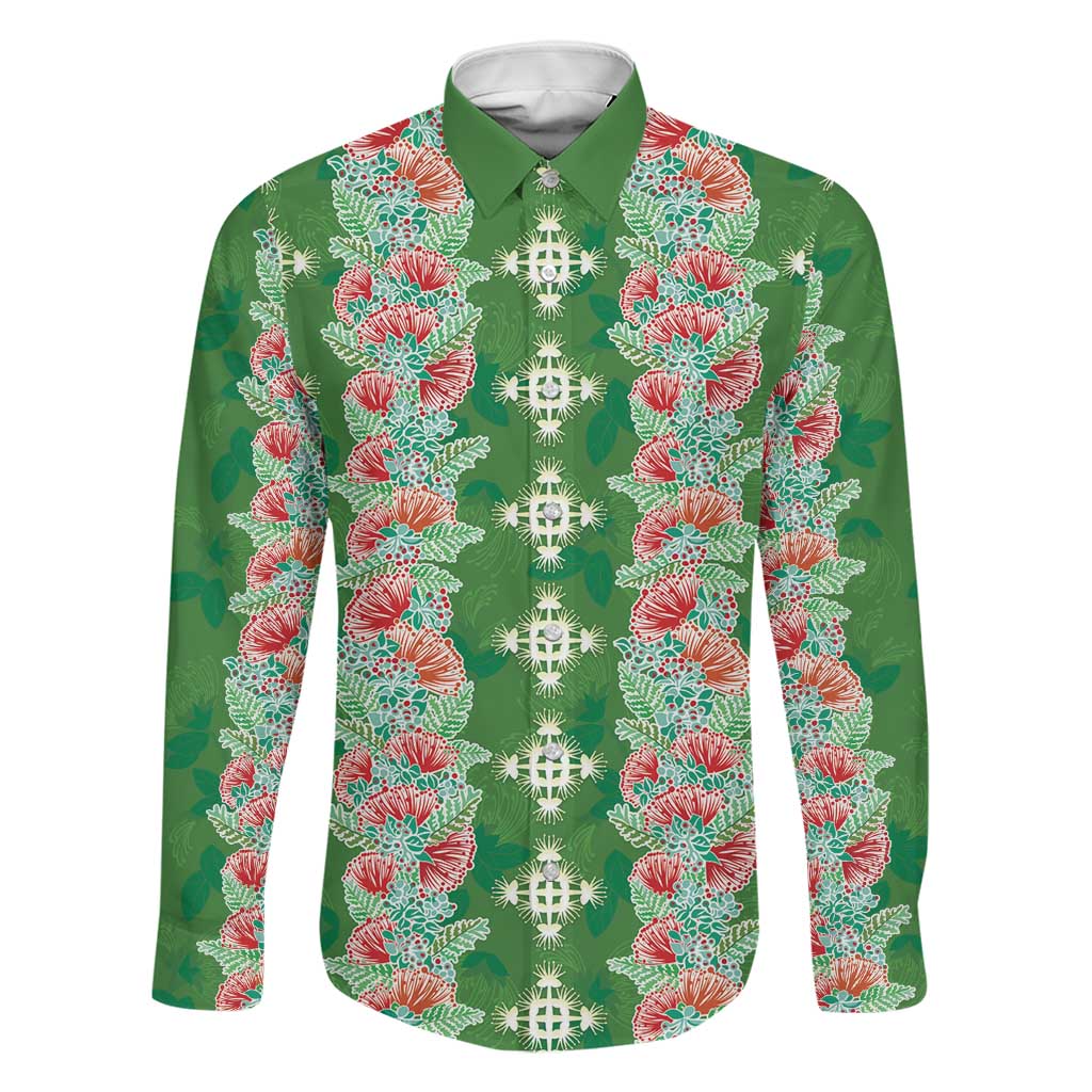 Hawaii Ohia Lehua Family Matching Short Sleeve Bodycon Dress and Hawaiian Shirt Tropical Vibes Green LT05 Dad's Shirt - Long Sleeve Green - Polynesian Pride