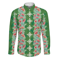 Hawaii Ohia Lehua Family Matching Short Sleeve Bodycon Dress and Hawaiian Shirt Tropical Vibes Green LT05 Dad's Shirt - Long Sleeve Green - Polynesian Pride