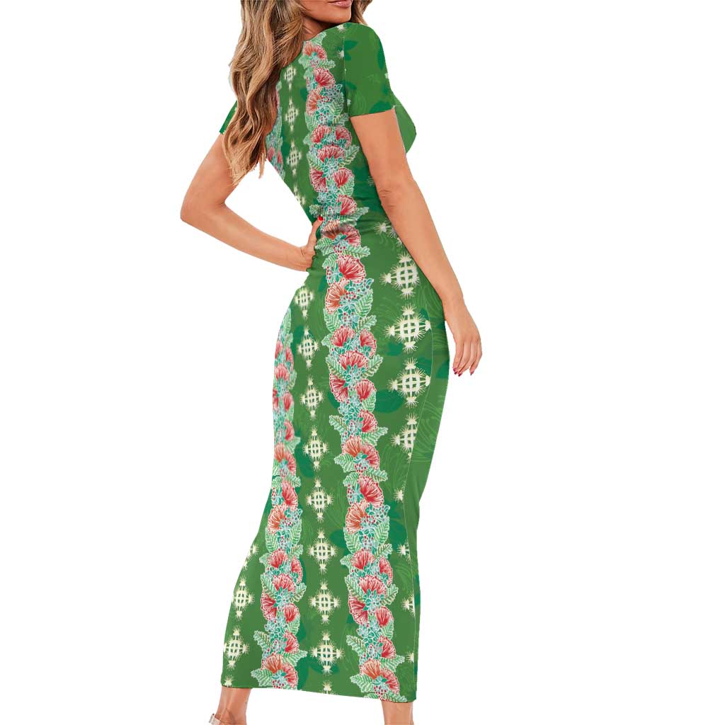 Hawaii Ohia Lehua Family Matching Short Sleeve Bodycon Dress and Hawaiian Shirt Tropical Vibes Green LT05 - Polynesian Pride