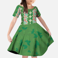 Hawaii Ohia Lehua Family Matching Summer Maxi Dress and Hawaiian Shirt Tropical Vibes Green LT05 Daughter's Dress Green - Polynesian Pride