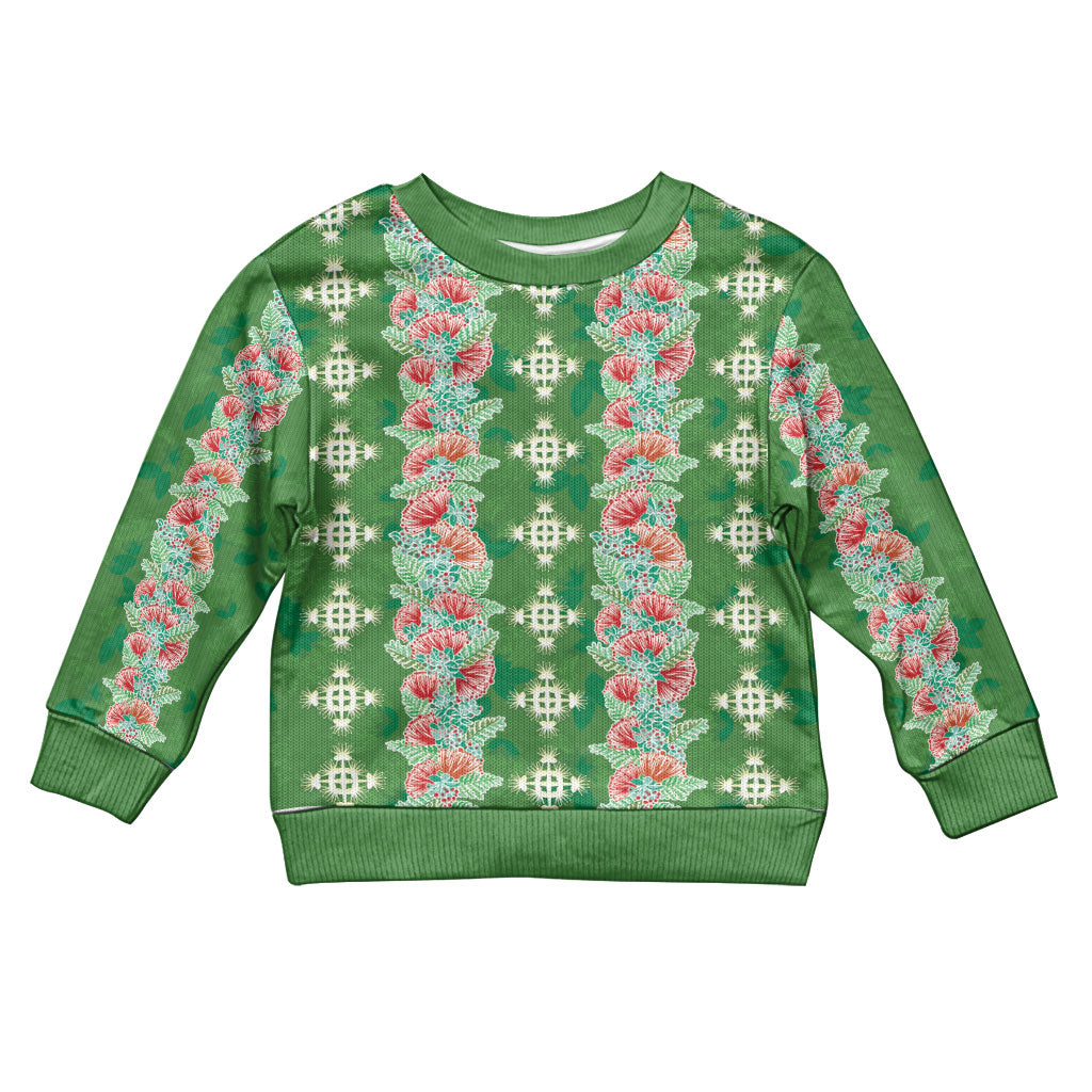 Hawaii Ohia Lehua Kid Ugly Christmas Sweater Tropical Vibes Green LT05 Kid Green - Polynesian Pride