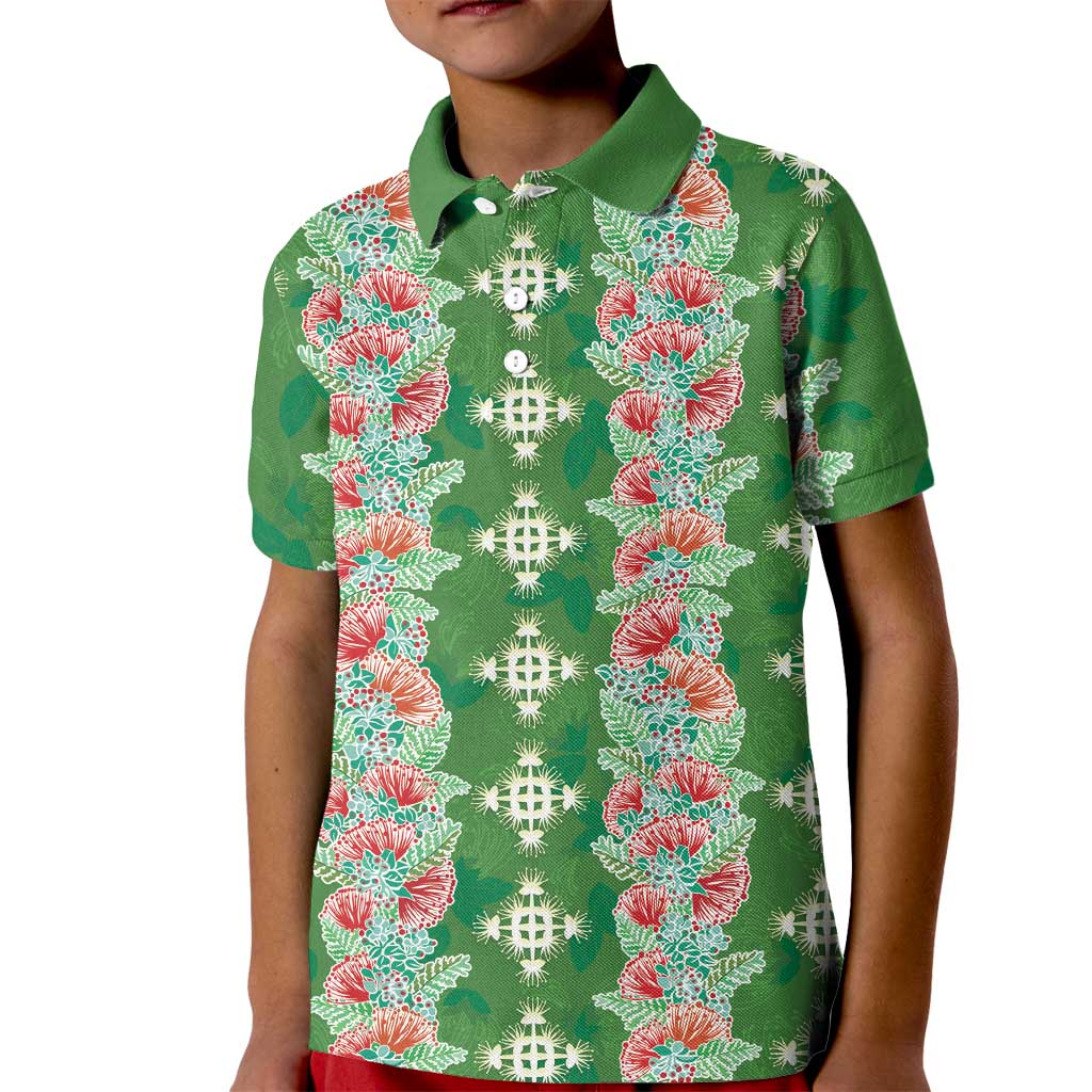 Hawaii Ohia Lehua Kid Polo Shirt Tropical Vibes Green