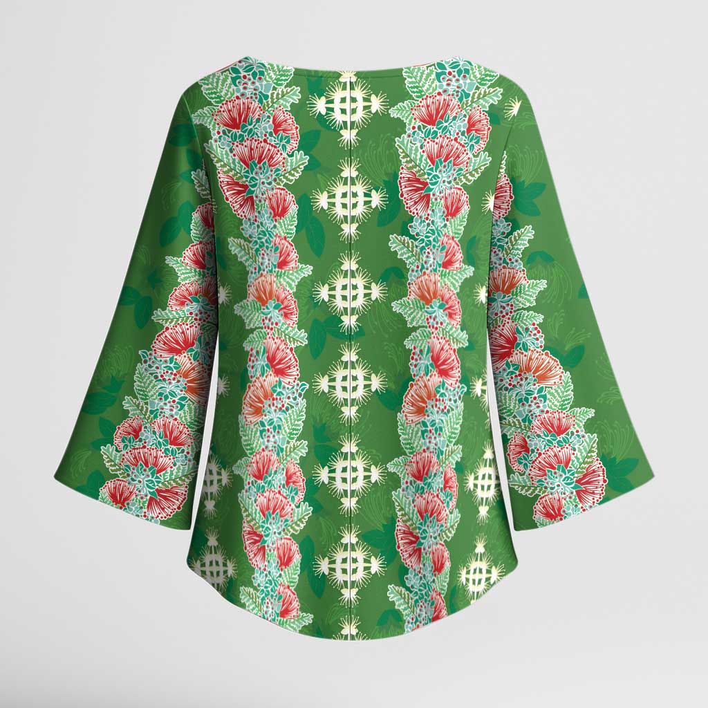 Hawaii Ohia Lehua Kimono Sleeve Blouse Tropical Vibes Green