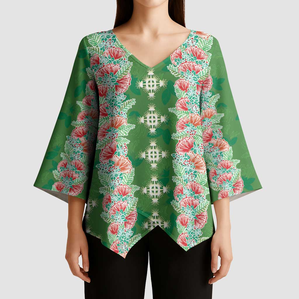 Hawaii Ohia Lehua Kimono Sleeve Blouse Tropical Vibes Green