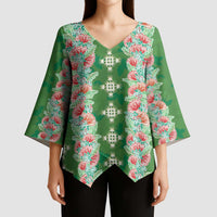 Hawaii Ohia Lehua Kimono Sleeve Blouse Tropical Vibes Green