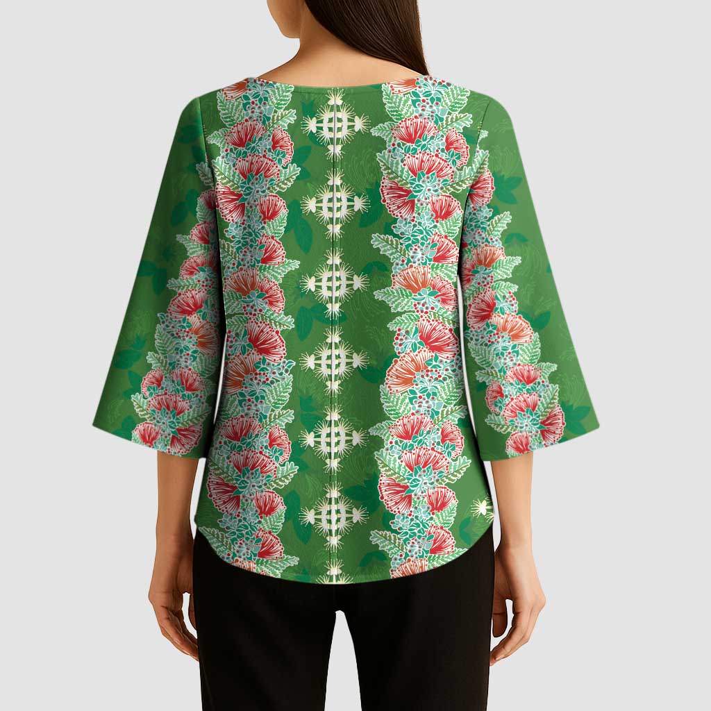 Hawaii Ohia Lehua Kimono Sleeve Blouse Tropical Vibes Green
