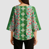 Hawaii Ohia Lehua Kimono Sleeve Blouse Tropical Vibes Green