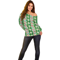 Hawaii Ohia Lehua Off Shoulder Sweater Tropical Vibes Green