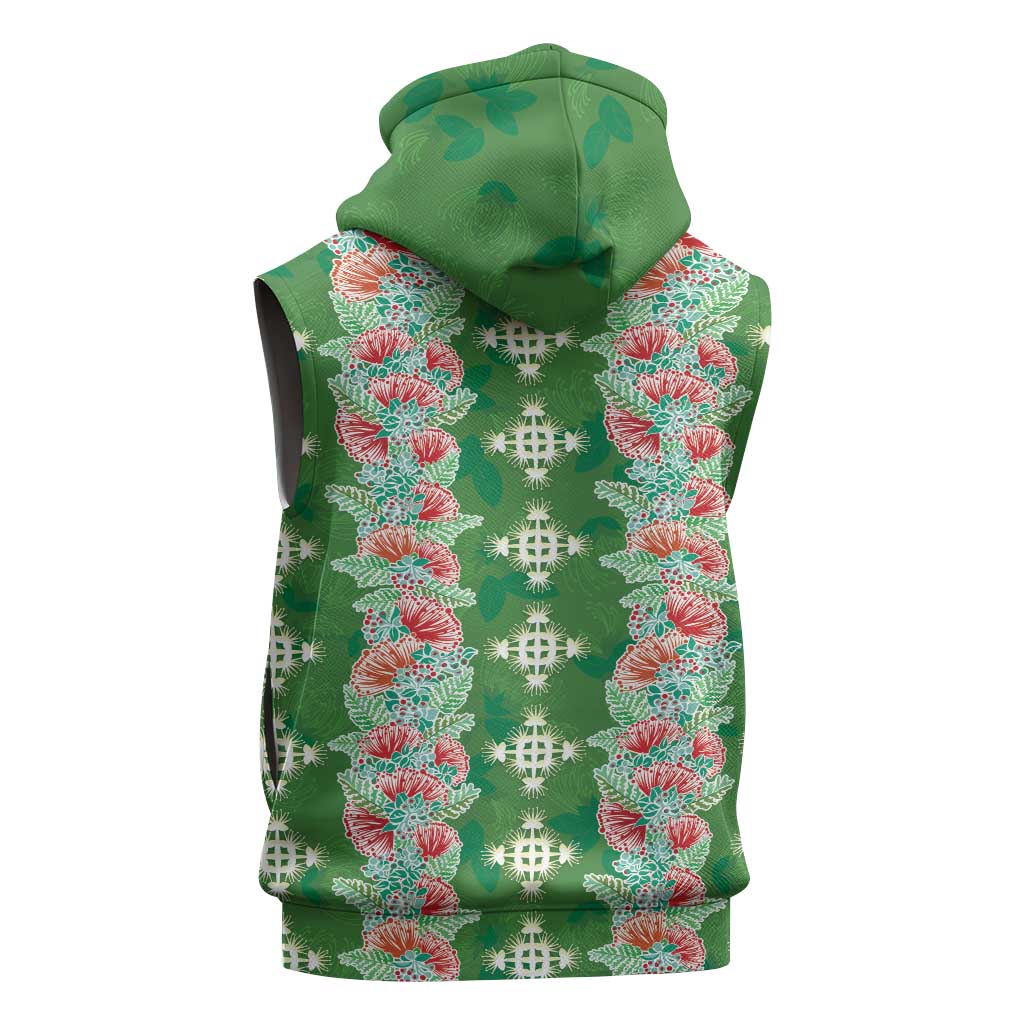 Hawaii Ohia Lehua Sleeveless Zip Hoodie Tropical Vibes Green