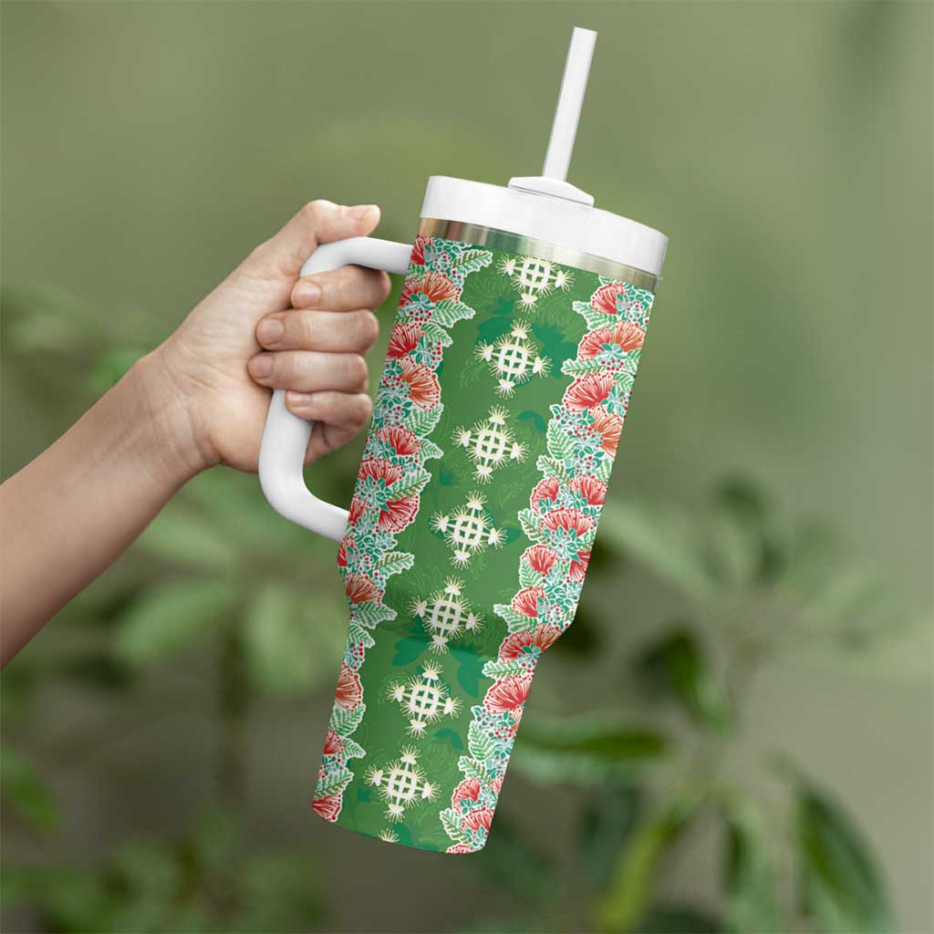 Hawaii Ohia Lehua Tumbler With Handle Tropical Vibes Green