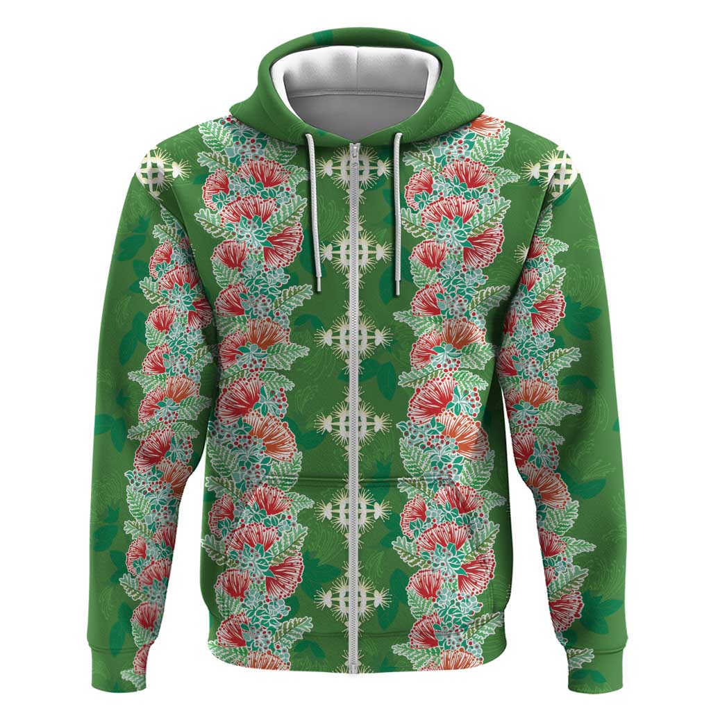 Hawaii Ohia Lehua Zip Hoodie Tropical Vibes Green