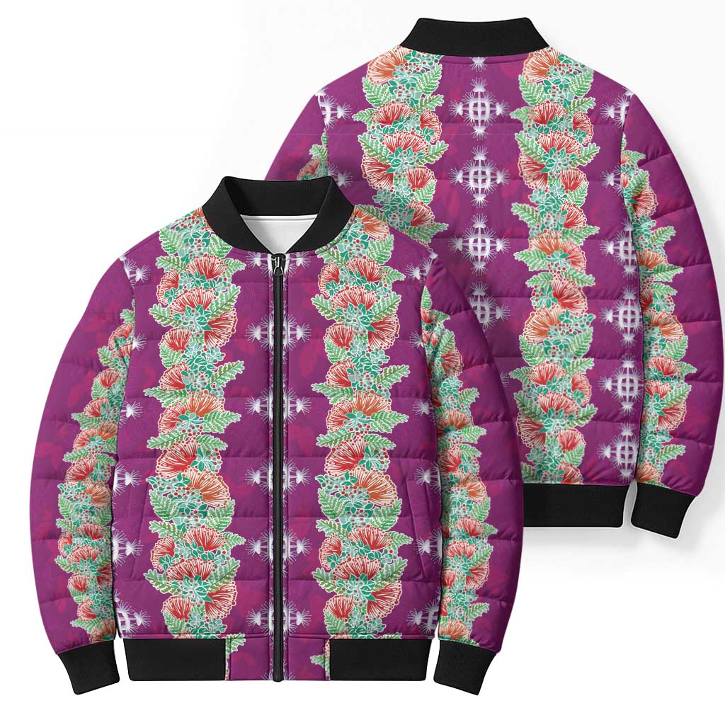 Hawaii Ohia Lehua Bomber Puffer Jacket Tropical Vibes Fuchsia
