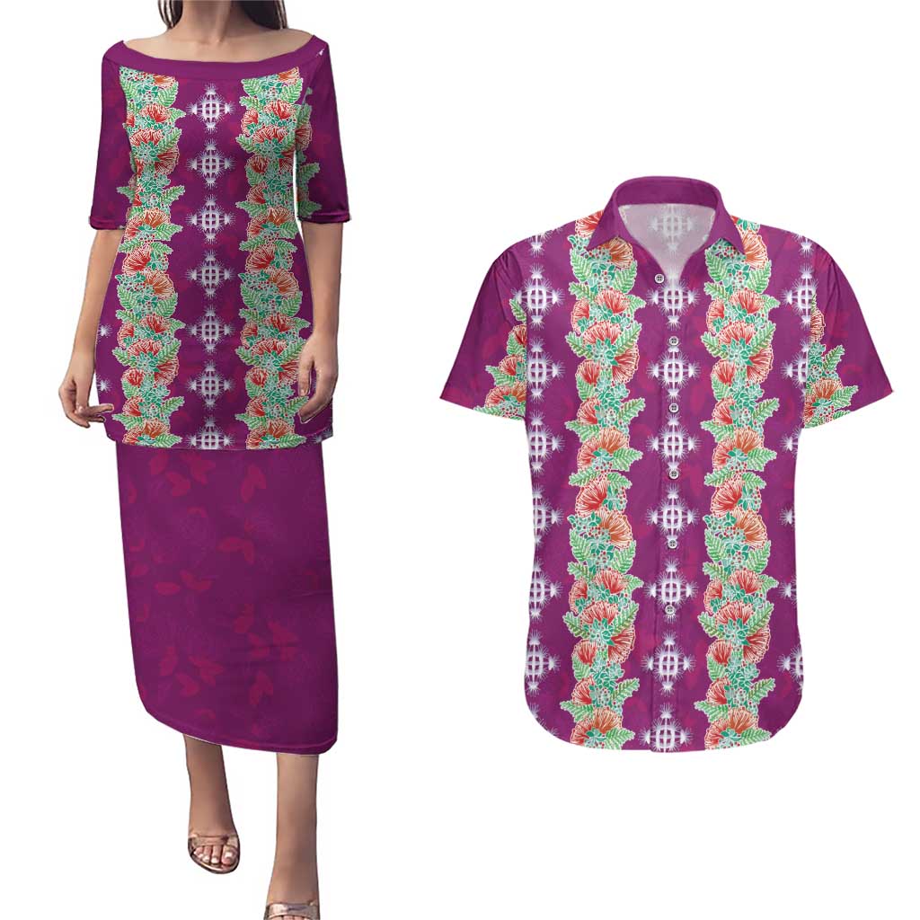 Hawaii Ohia Lehua Couples Matching Puletasi and Hawaiian Shirt Tropical Vibes Fuchsia LT05 Fuchsia - Polynesian Pride
