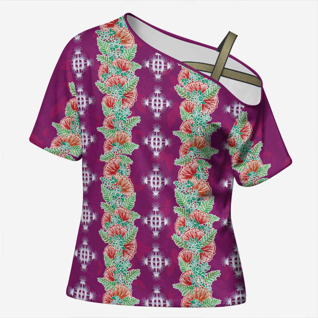 Hawaii Ohia Lehua Cross Shoulder Shirt Tropical Vibes Fuchsia
