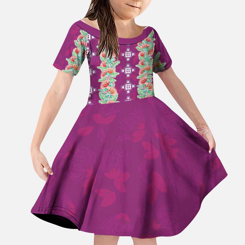 Hawaii Ohia Lehua Family Matching Off Shoulder Maxi Dress and Hawaiian Shirt Tropical Vibes Fuchsia LT05 Daughter's Dress Fuchsia - Polynesian Pride