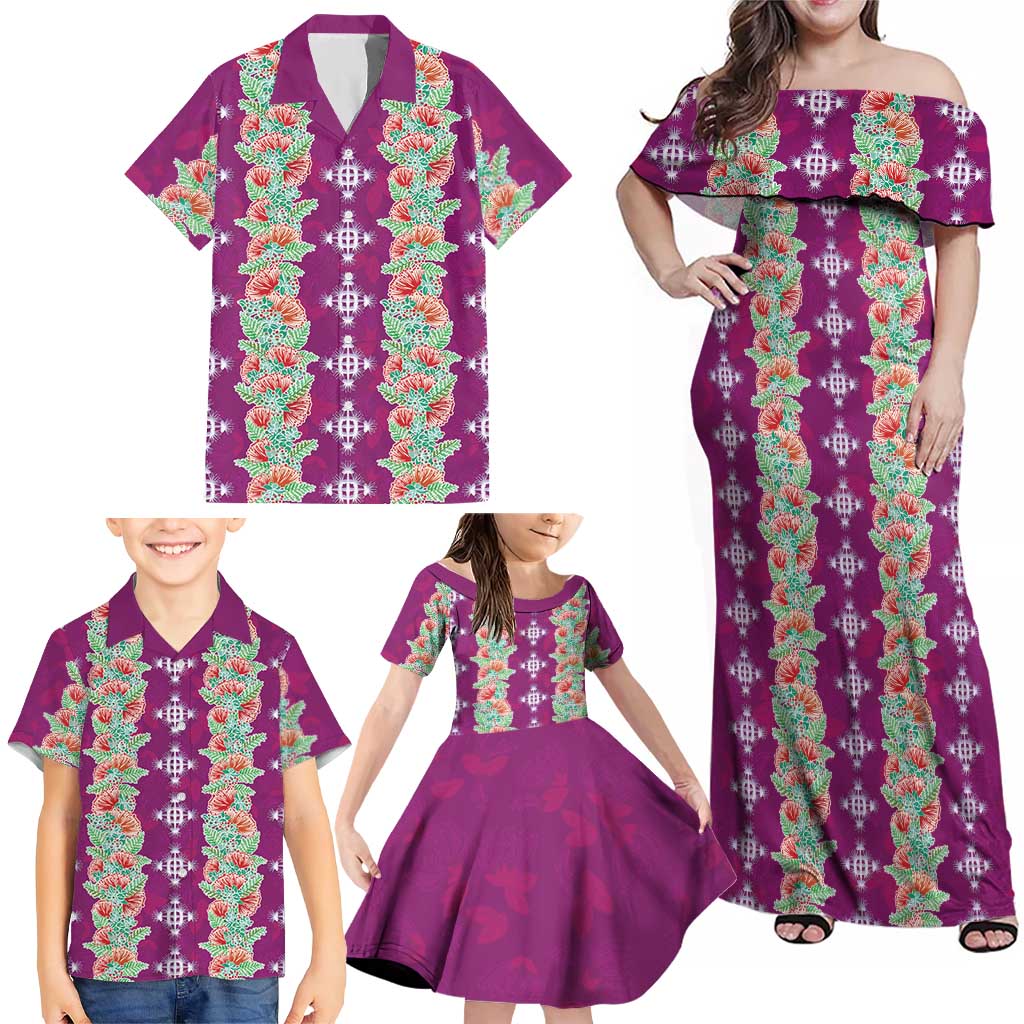 Hawaii Ohia Lehua Family Matching Off Shoulder Maxi Dress and Hawaiian Shirt Tropical Vibes Fuchsia
