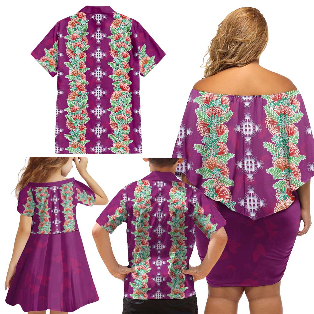 Hawaii Ohia Lehua Family Matching Off Shoulder Short Dress and Hawaiian Shirt Tropical Vibes Fuchsia LT05 - Polynesian Pride