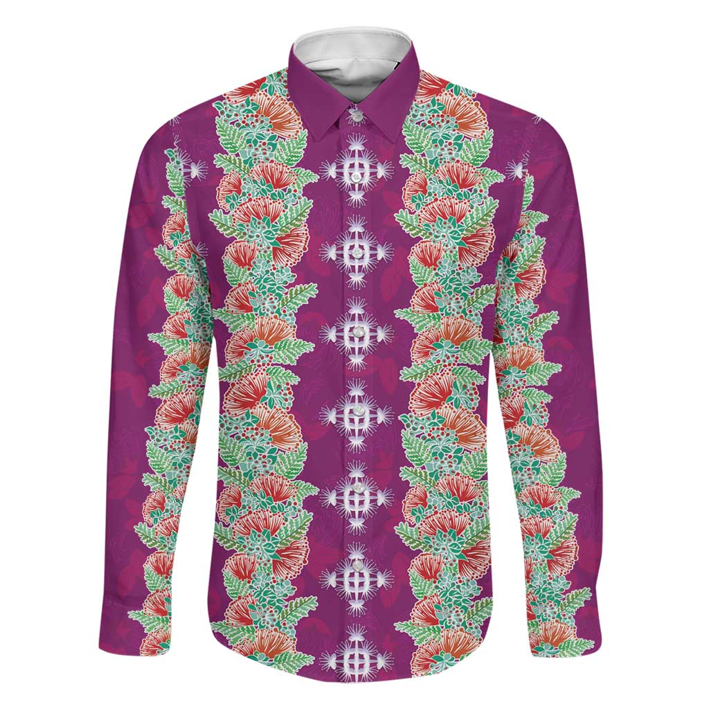 Hawaii Ohia Lehua Family Matching Off Shoulder Short Dress and Hawaiian Shirt Tropical Vibes Fuchsia LT05 Dad's Shirt - Long Sleeve Fuchsia - Polynesian Pride