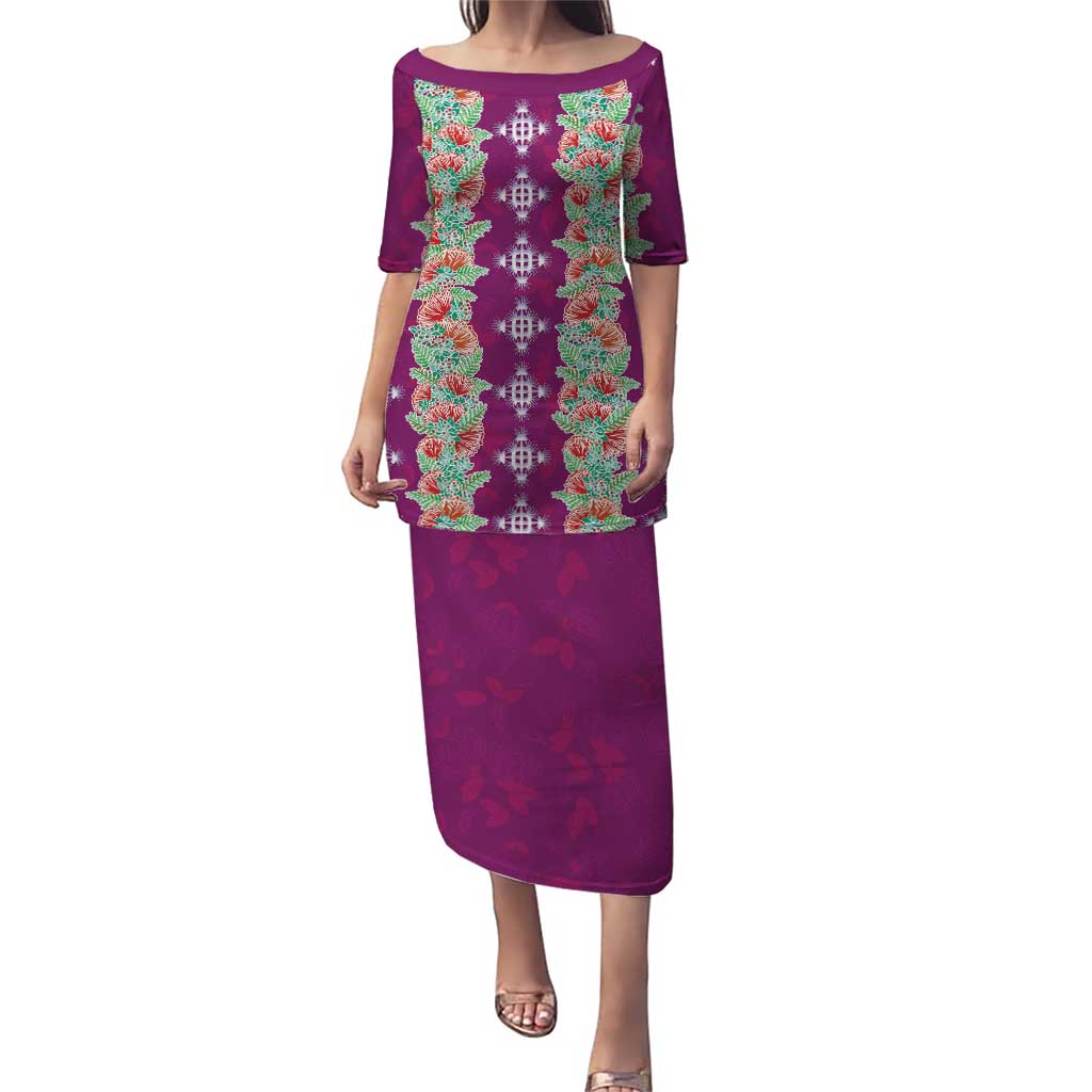 Hawaii Ohia Lehua Family Matching Puletasi and Hawaiian Shirt Tropical Vibes Fuchsia LT05 Mom's Dress Fuchsia - Polynesian Pride