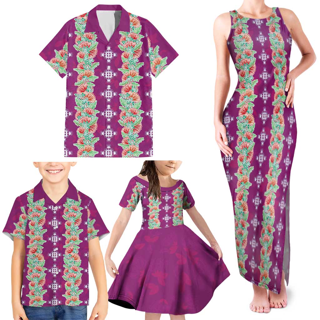 Hawaii Ohia Lehua Family Matching Tank Maxi Dress and Hawaiian Shirt Tropical Vibes Fuchsia