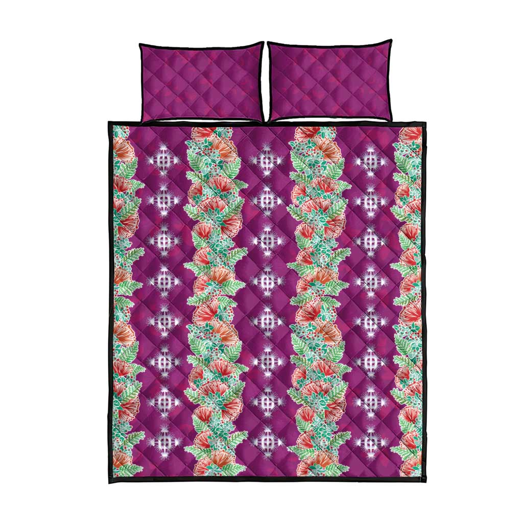 Hawaii Ohia Lehua Quilt Bed Set Tropical Vibes Fuchsia