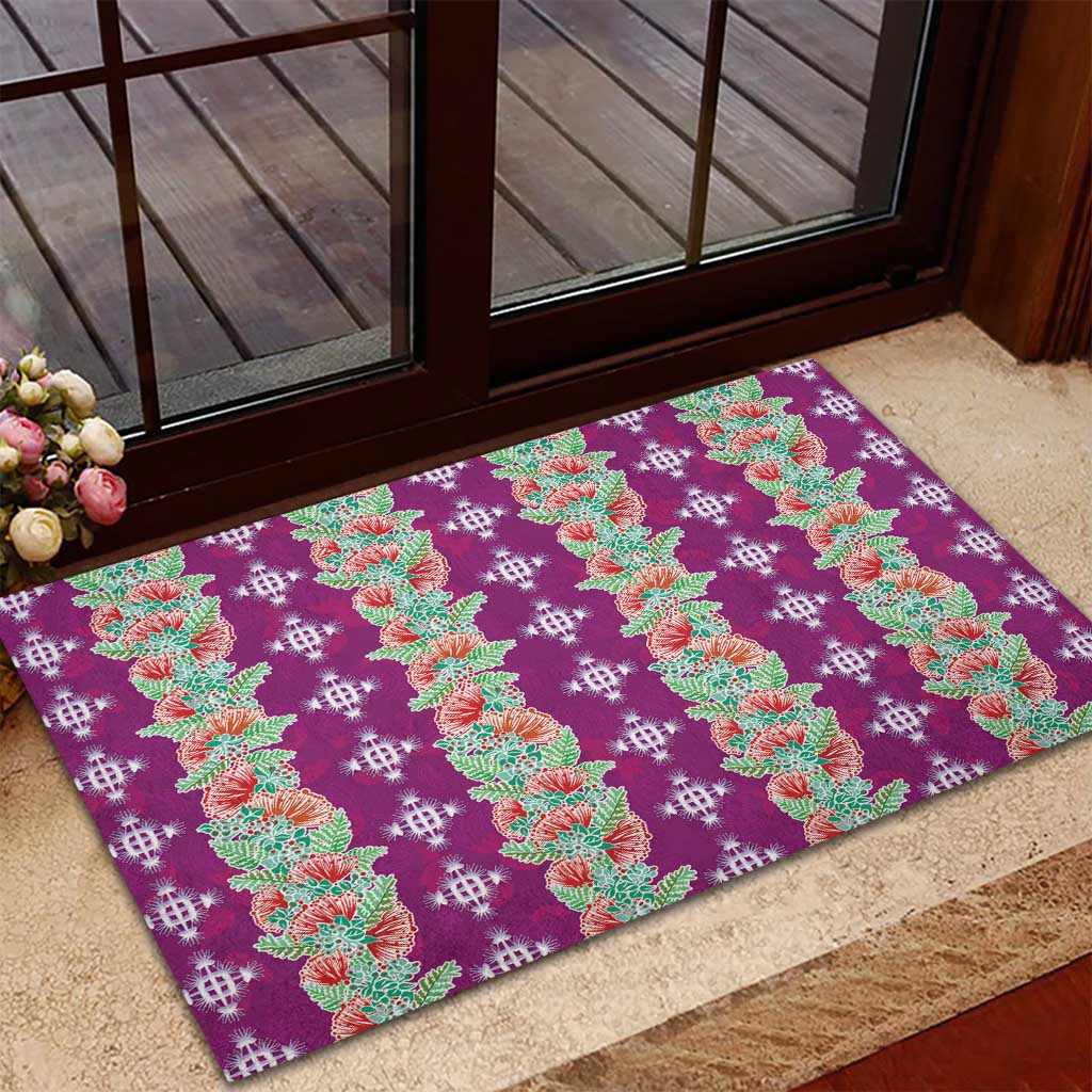 Hawaii Ohia Lehua Rubber Doormat Tropical Vibes Fuchsia