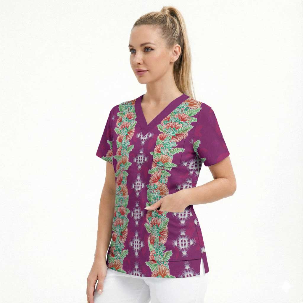 Hawaii Ohia Lehua Scrub Top Tropical Vibes Fuchsia