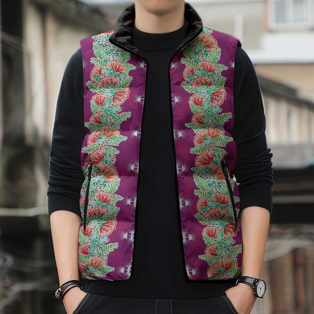 Hawaii Ohia Lehua Sleeveless Puffer Jacket Tropical Vibes Fuchsia