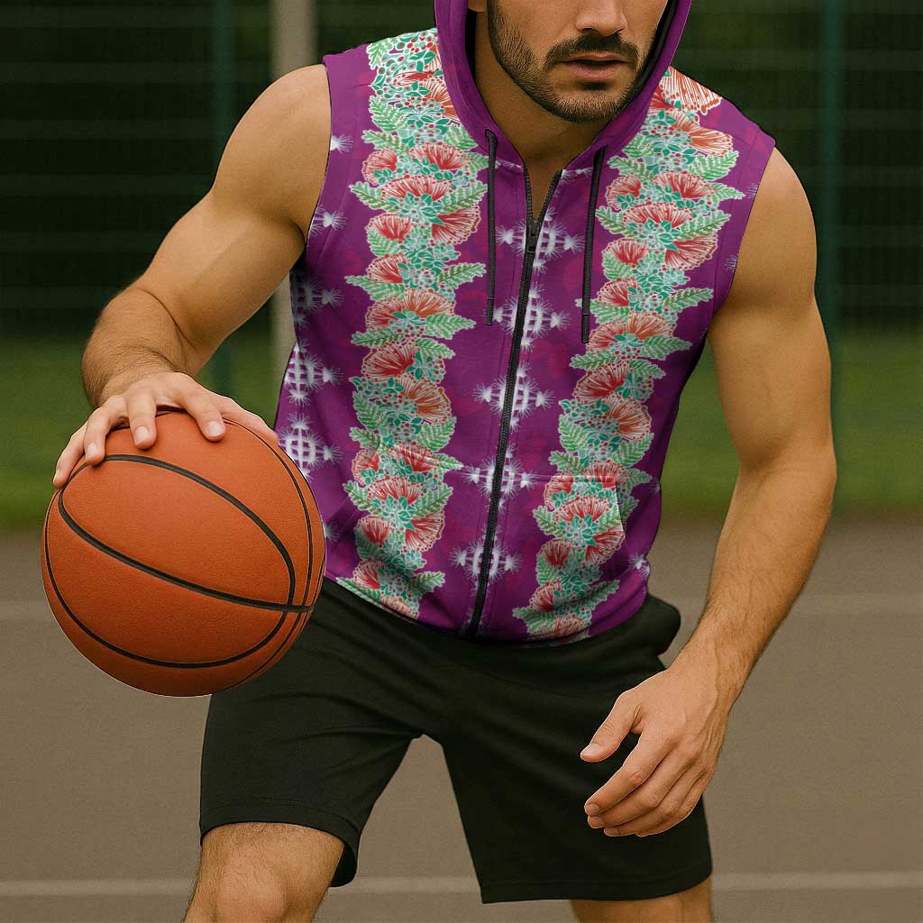 Hawaii Ohia Lehua Sleeveless Zip Hoodie Tropical Vibes Fuchsia