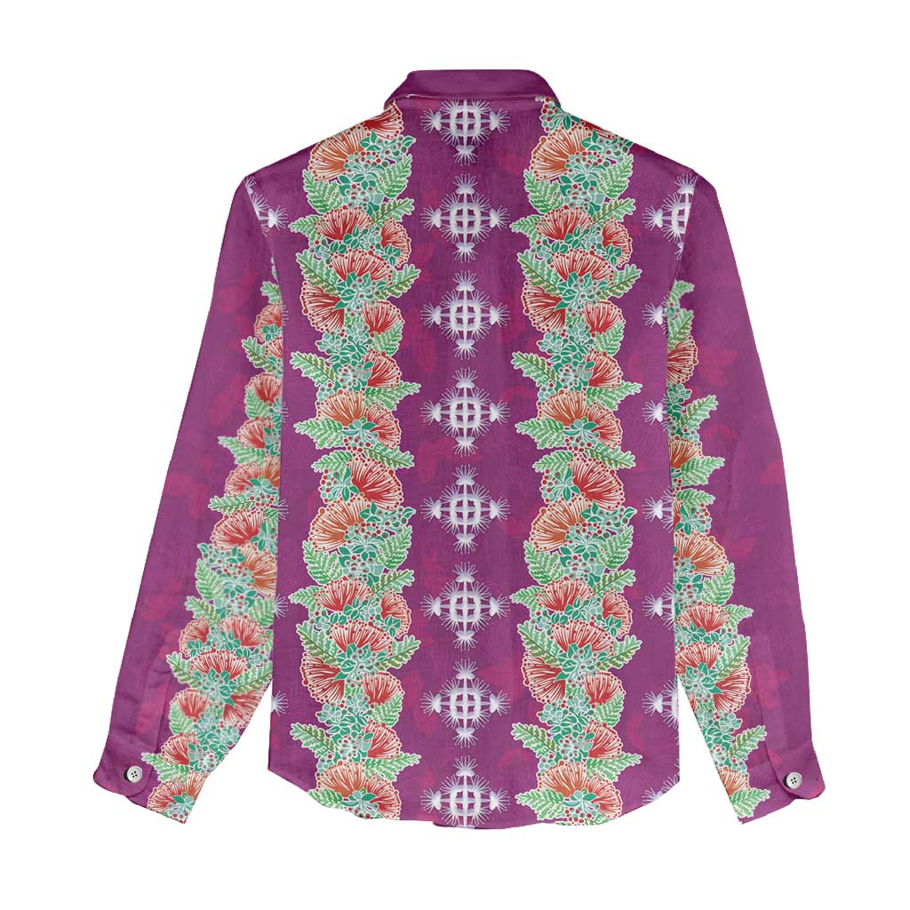 Hawaii Ohia Lehua Women Casual Shirt Tropical Vibes Fuchsia