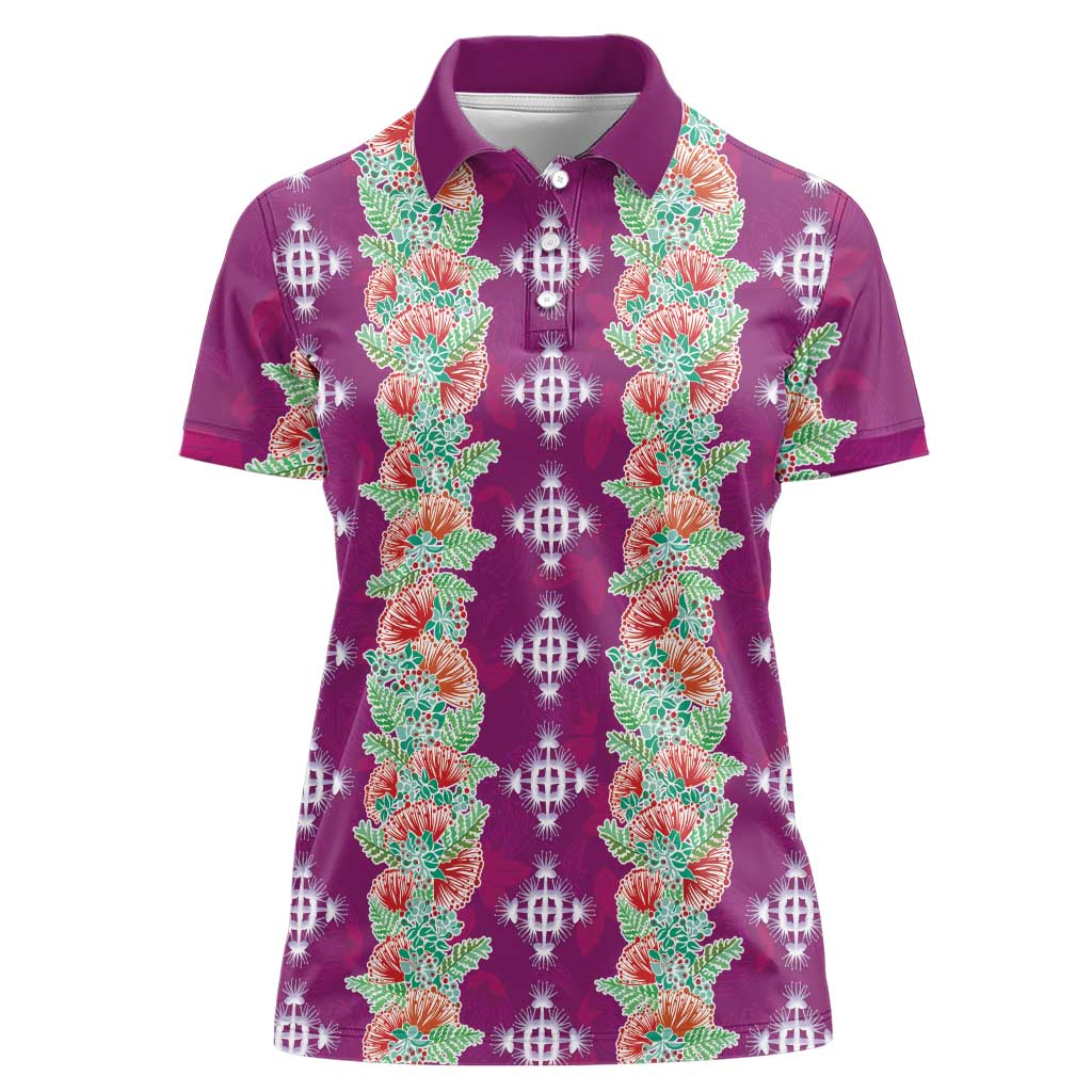 Hawaii Ohia Lehua Women Polo Shirt Tropical Vibes Fuchsia