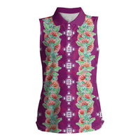 Hawaii Ohia Lehua Women Sleeveless Polo Shirt Tropical Vibes Fuchsia