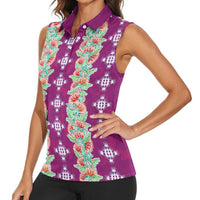 Hawaii Ohia Lehua Women Sleeveless Polo Shirt Tropical Vibes Fuchsia