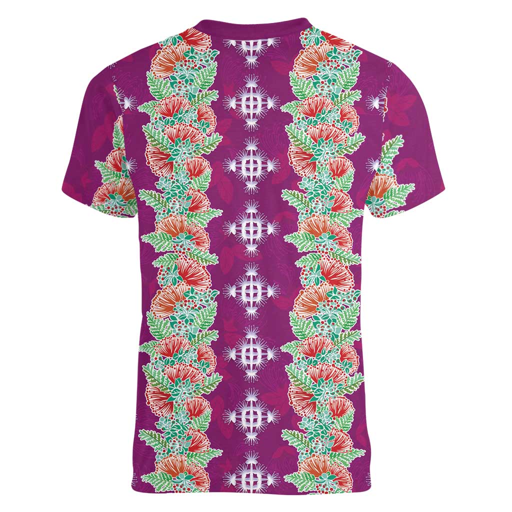 Hawaii Ohia Lehua Women V-Neck T-Shirt Tropical Vibes Fuchsia