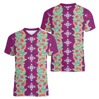 Hawaii Ohia Lehua Women V-Neck T-Shirt Tropical Vibes Fuchsia