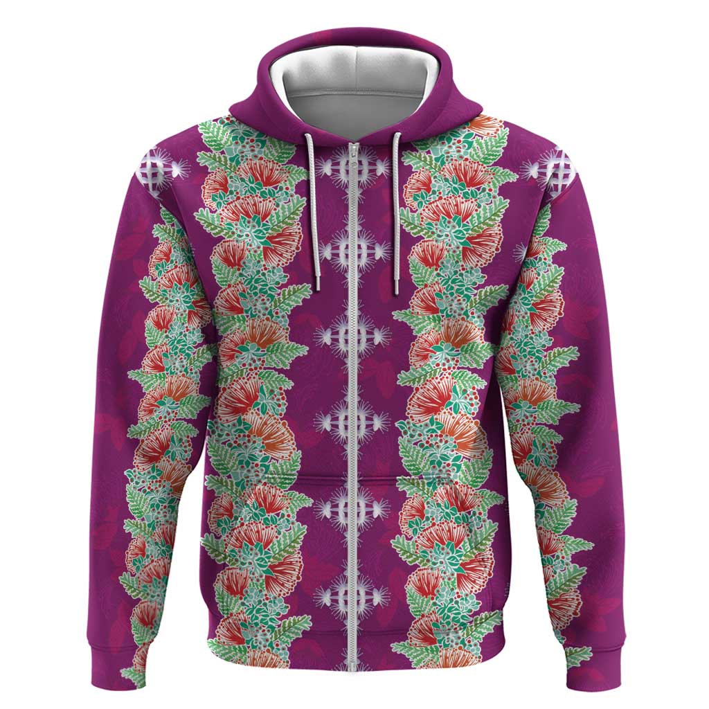 Hawaii Ohia Lehua Zip Hoodie Tropical Vibes Fuchsia