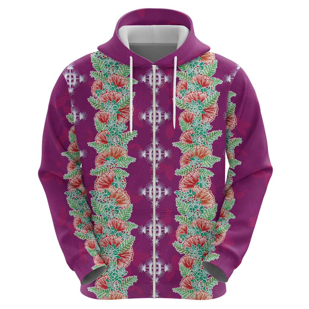 Hawaii Ohia Lehua Zip Hoodie Tropical Vibes Fuchsia