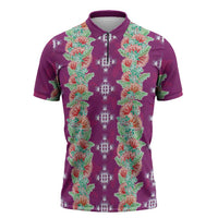 Hawaii Ohia Lehua Zipper Polo Shirt Tropical Vibes Fuchsia