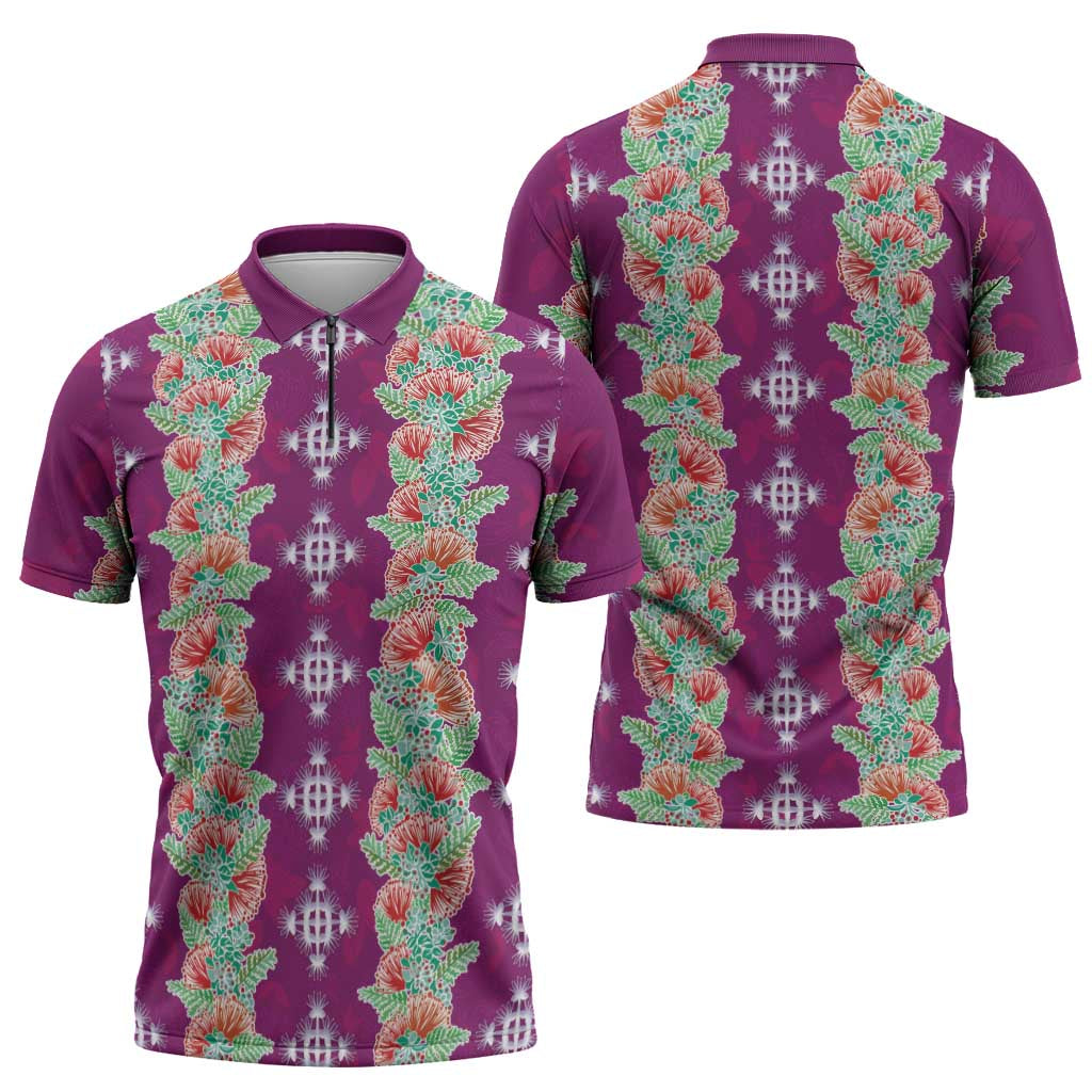 Hawaii Ohia Lehua Zipper Polo Shirt Tropical Vibes Fuchsia