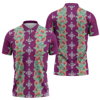 Hawaii Ohia Lehua Zipper Polo Shirt Tropical Vibes Fuchsia
