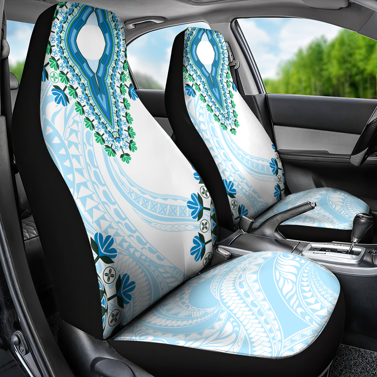 Africa Dashiki Car Seat Cover With Polynesian Pattern Blue Version