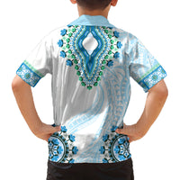 Africa Dashiki Family Matching Long Sleeve Bodycon Dress and Hawaiian Shirt With Polynesian Pattern Blue Version LT05 - Polynesian Pride