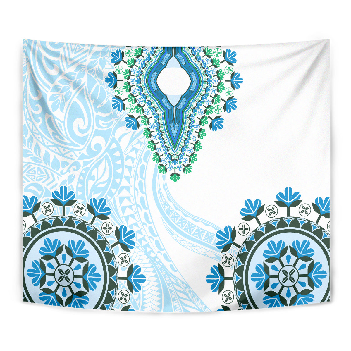 Africa Dashiki Tapestry With Polynesian Pattern Blue Version