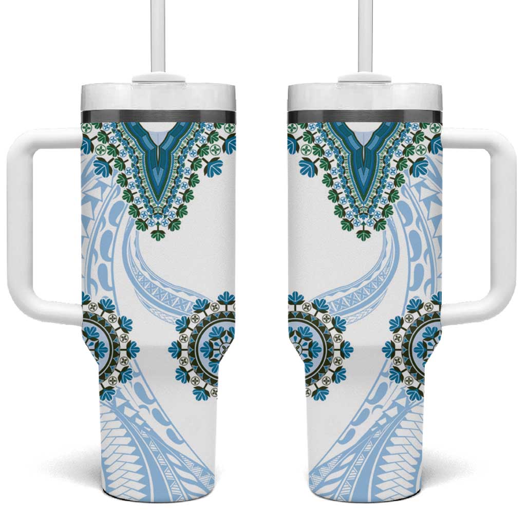 Africa Dashiki Tumbler With Handle With Polynesian Pattern Blue Version