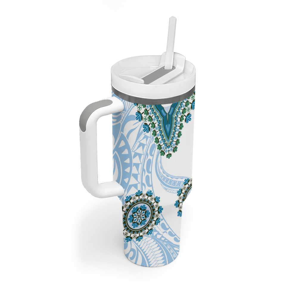 Africa Dashiki Tumbler With Handle With Polynesian Pattern Blue Version