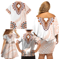 Africa Dashiki Family Matching Off Shoulder Short Dress and Hawaiian Shirt With Polynesian Pattern Beige Version LT05 - Polynesian Pride
