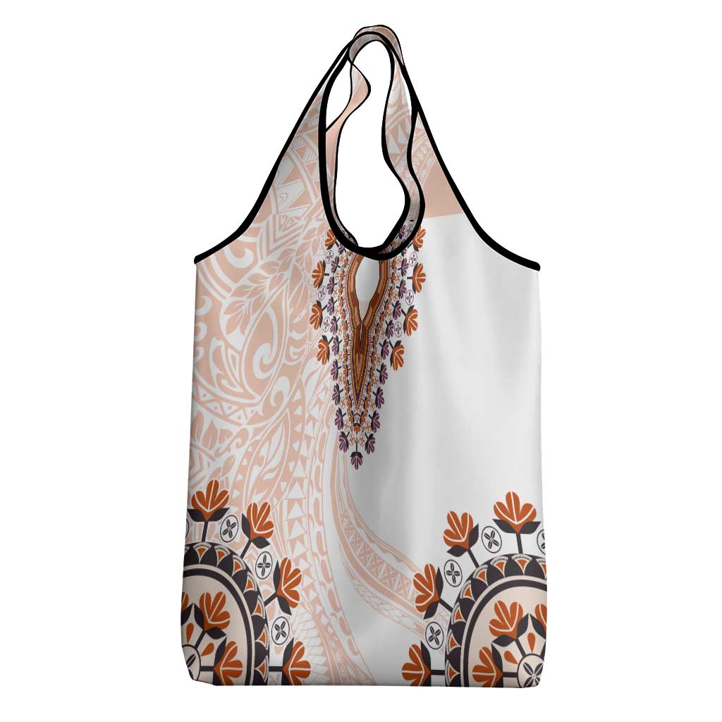 Africa Dashiki Grocery Bag With Polynesian Pattern Beige Version