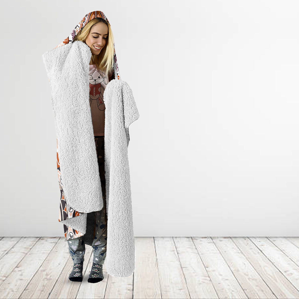 Africa Dashiki Hooded Blanket With Polynesian Pattern Beige Version