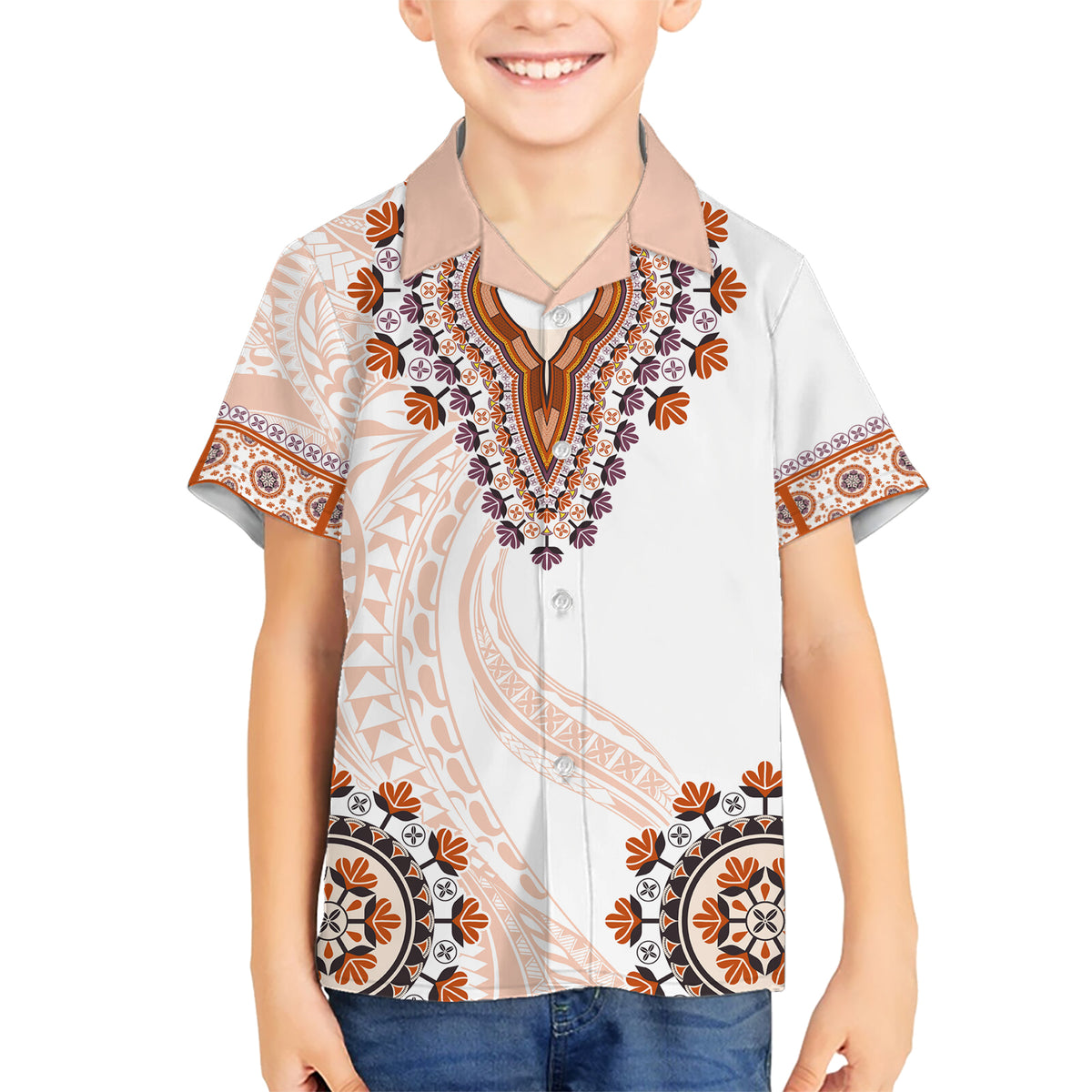 Africa Dashiki Kid Hawaiian Shirt With Polynesian Pattern Beige Version LT05 Kid Beige - Polynesian Pride