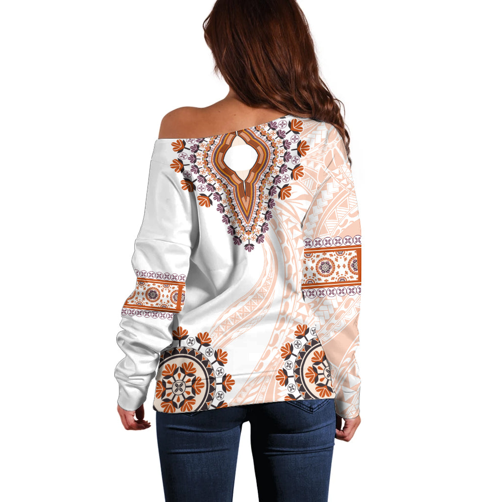 Africa Dashiki Off Shoulder Sweater With Polynesian Pattern Beige Version LT05 - Polynesian Pride